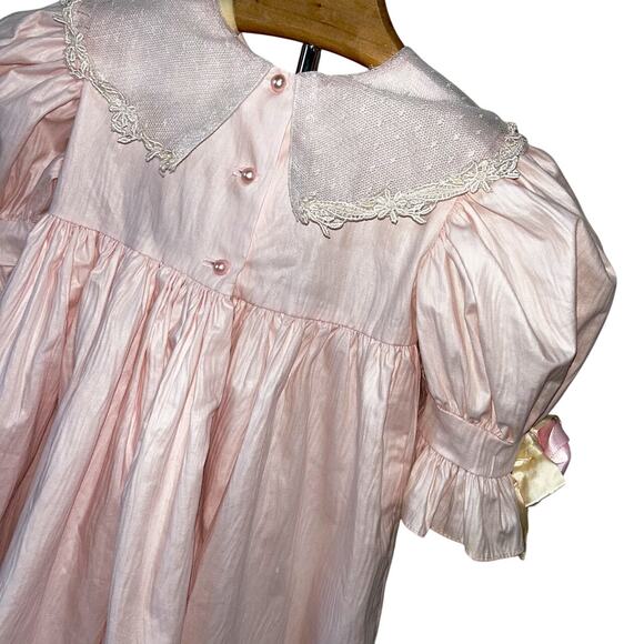 *SOLD SOLD SOLD* Vintage 80s Toddler Dress Pink Satin Lace Girl Party Dress 3T - Picture 8 of 16